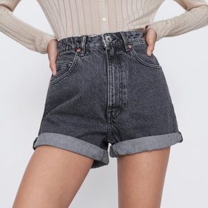 Zara Mom Fit Denim Shorts - Anthracite Grey